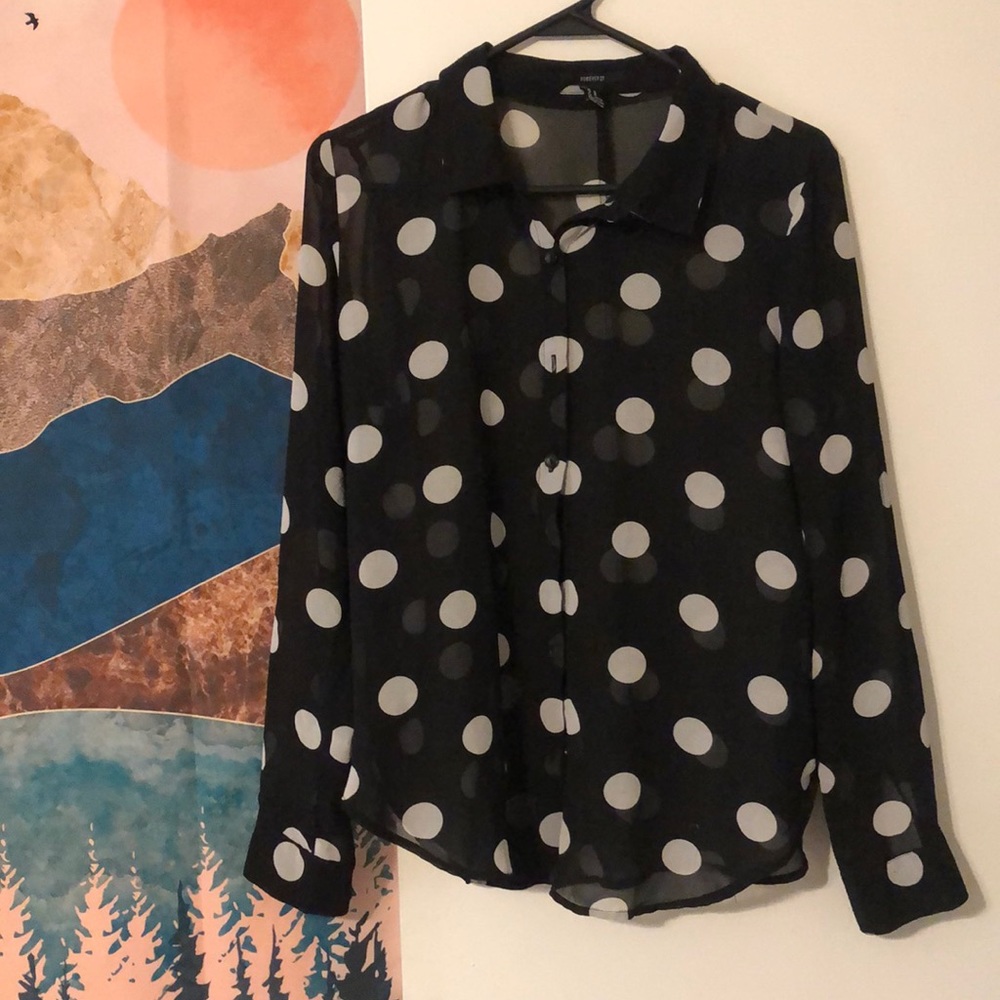 Forever 21 sheer polka dot blouse size medium